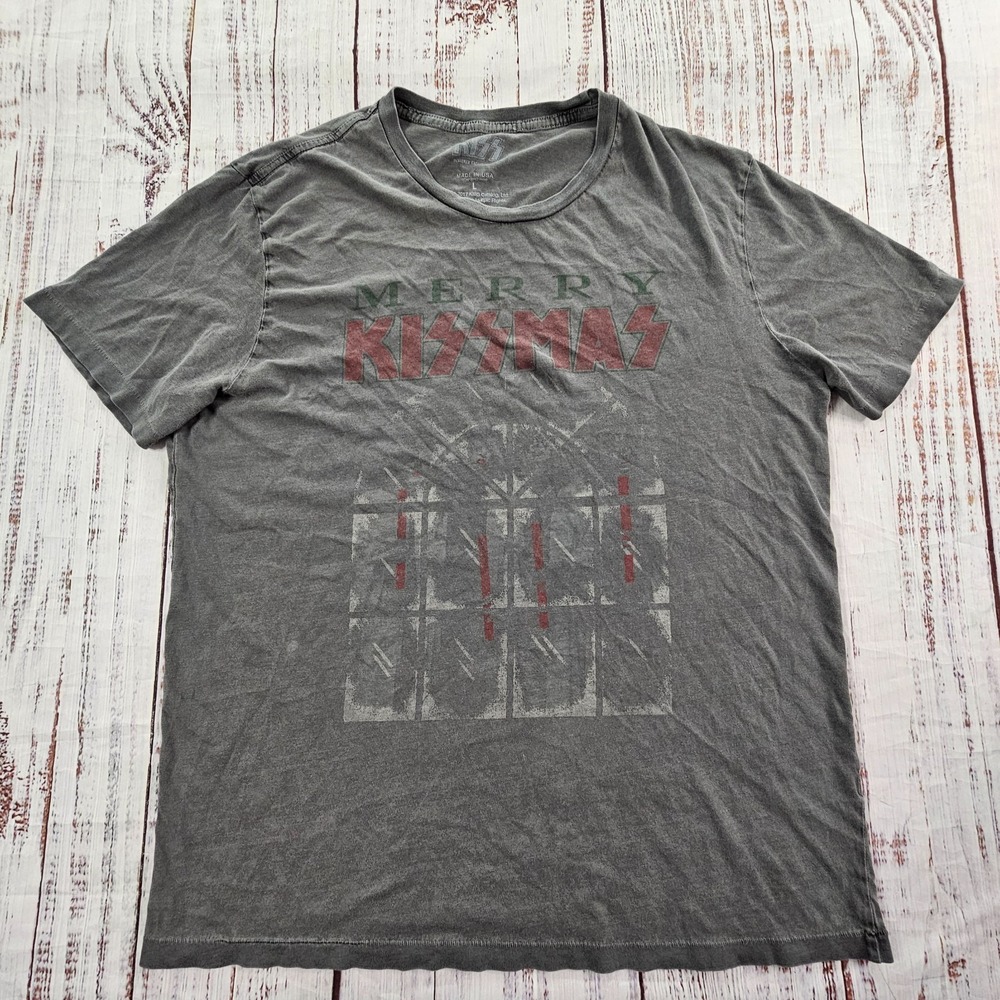 Merry KISSmas Gray Short Sleeve Christmas T-Shirt Men's L